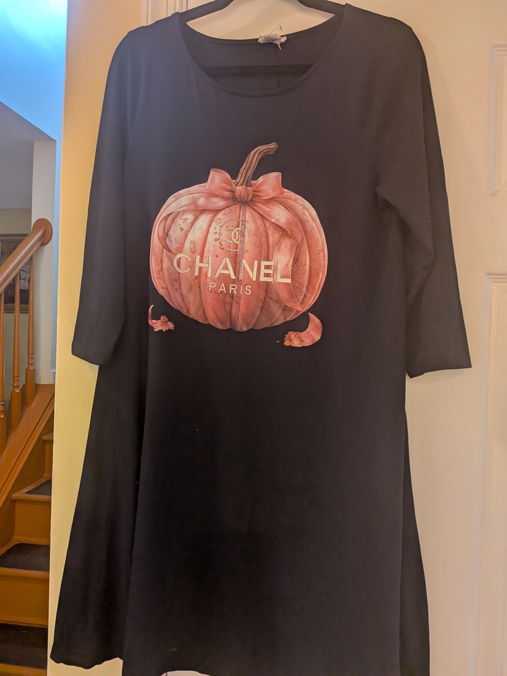 Women's T-shirt Dress with Pumpkin Graphic - Picture 5 of 9